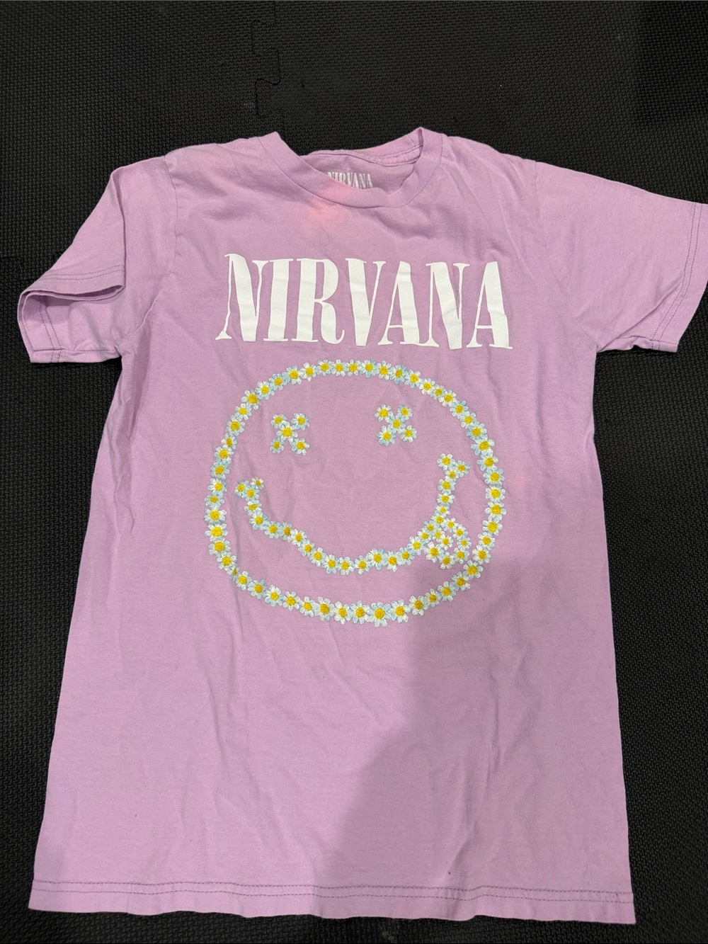 NIRVANA Lilac Graphic Tee with White Logo and Daisy Smiley